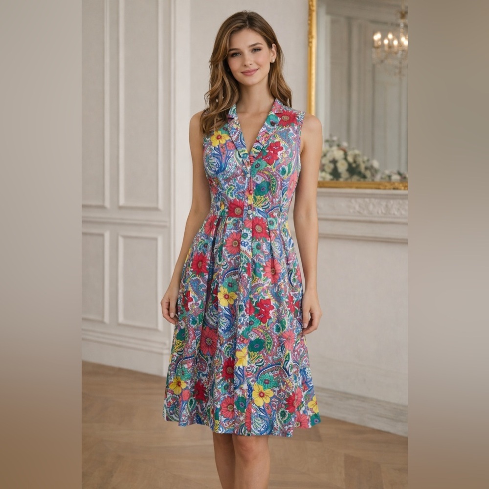 Talbots - Floral Ruffle Front Cotton Dress - 8P china